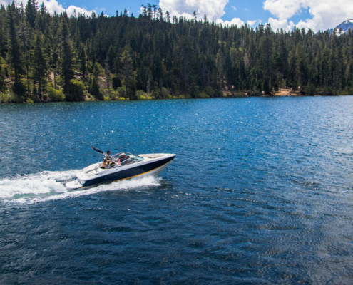 Side view of a boat on a lake