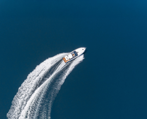 Aerial view of speed boat